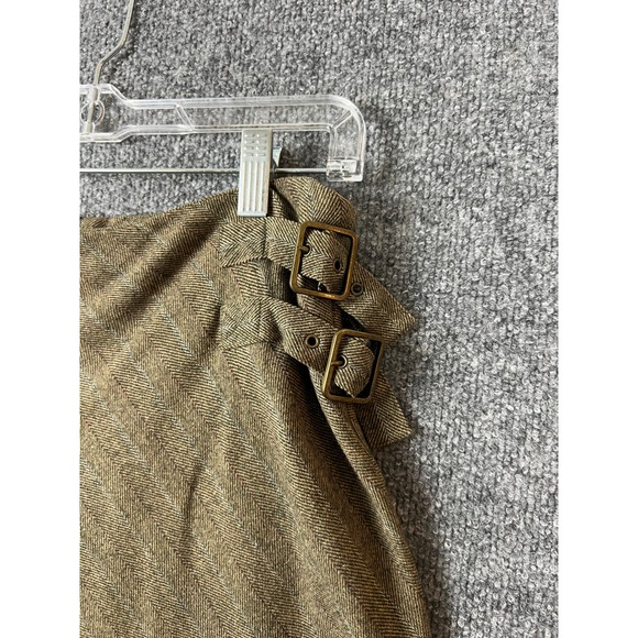 Les Copains Women Skirt L Green Herringbone Wool Blend A-Line Side Buckle Twee - Picture 3 of 8